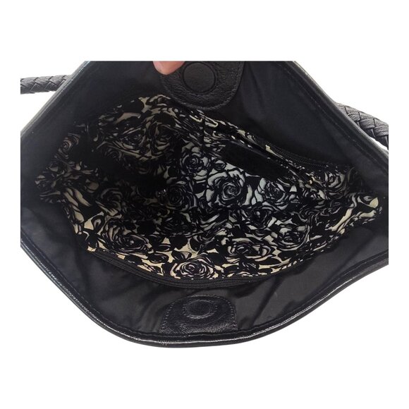 Brighton Black Nylon Patent Leather Trim Hobo Shoulder Bag Braided Strap Pockets - Picture 3 of 16